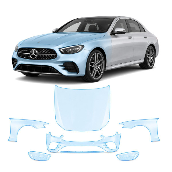 Антигравійна захисна бронеплівка за лекалами для Mercedes-Benz E-Class W213 facelift 2020-2023 - передня частина авто (капот бампер крила))