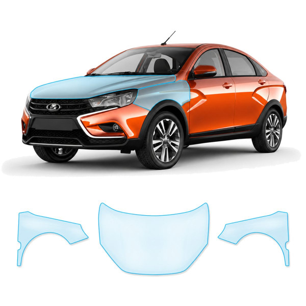 Антигравійна захисна бронеплівка за лекалами для LADA Vesta Cross 2180 2018-2022 - капот і передні крила