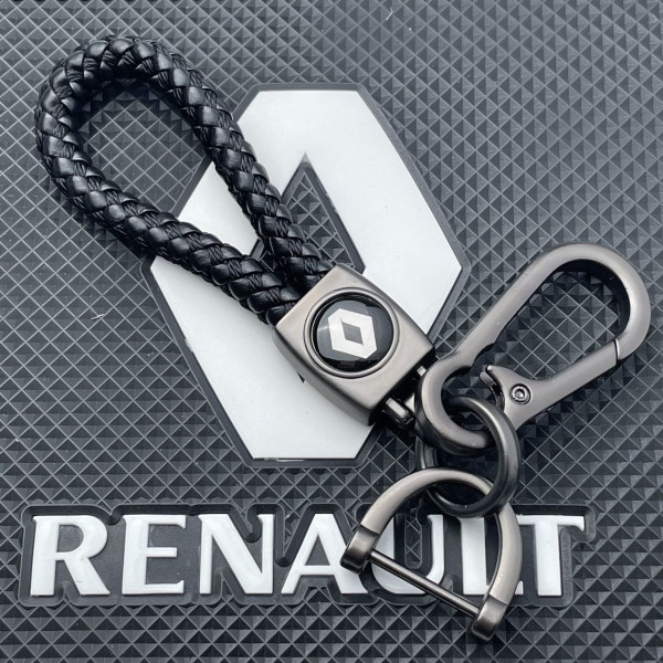 Кожаный плетеный брелок Renault для авто ключей с карабином