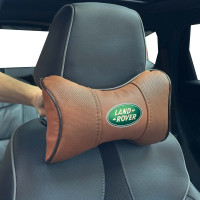 Подушка на підголівник з логотипом Land Rover Екошкіра 3D Кольоровий лого Коричневий-Коричневий кант 1 шт