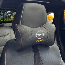 Подушка на підголівник з логотипом Opel Екошкіра 3D Кольоровий лого Чорна-Коричневий кант 1 шт