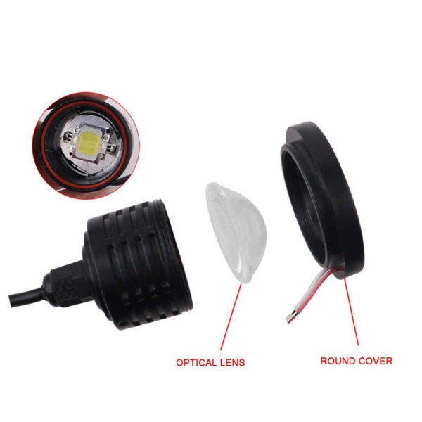 LED Fog Lights Round Lens with DRL D64mm 12V 10W 7000K White and Yellow Light 2 pcs (AG-2511 W+Y)