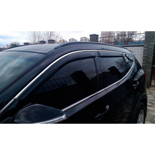 Дефлекторы окон ветровики для Hyundai Santa Fe 2012-2018 LWB С Хром молдингом