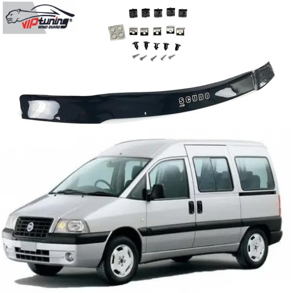 Дефлектор капота мухобойка для Fiat Scudo 2004-2007 Евро Крепление (Vip Tuning) FT17