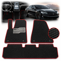 Килимки в салон EVA для Tesla Model S 2012-2020 з підп'ятником Чорні-Червоний кант T-01 T-09