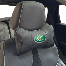Подушка на подголовник с логотипом Land Rover Экокожа 3D Цветной лого Черная-Черный кант 1 шт