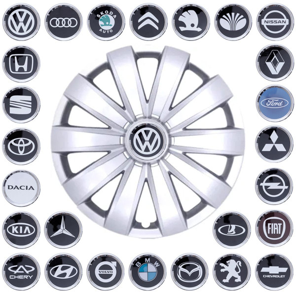 Ковпак колеса з емблемою Volkswagen SKS226 R14 сірий з логотипом на вибір 4 шт