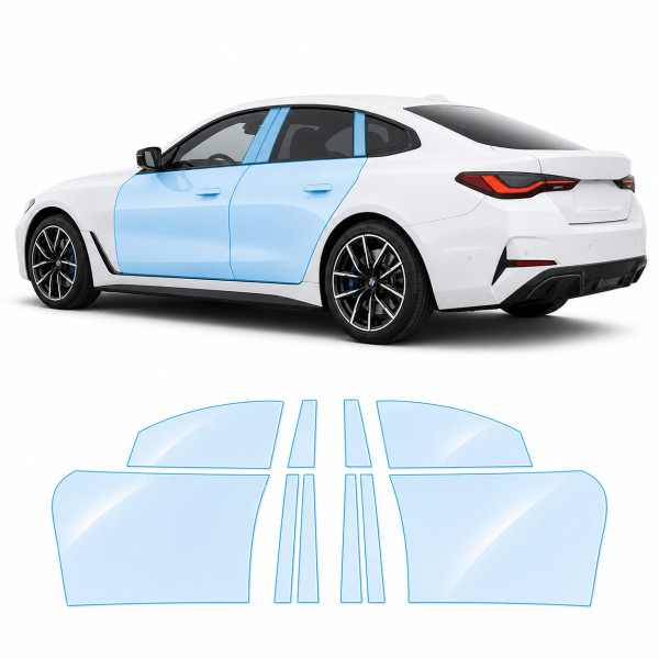 Антигравийная защитная бронепленка по лекалам для BMW i4 G26 2021- зоны дверей и стойки окон