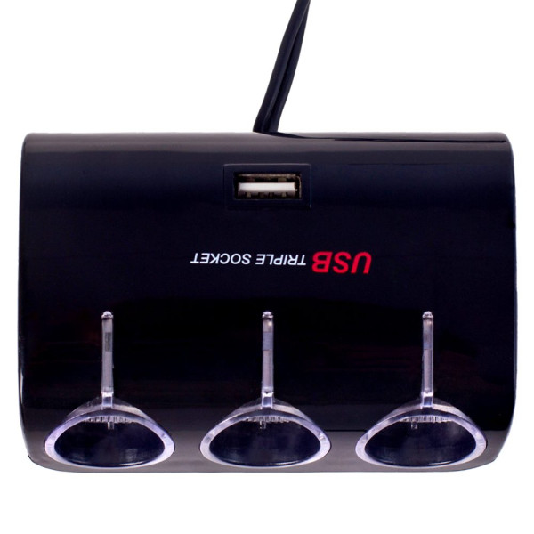 Автомобильный разветвитель прикуривателя VOIN 3 выхода 1 USB 1000mA 12/24V (SC-3073)