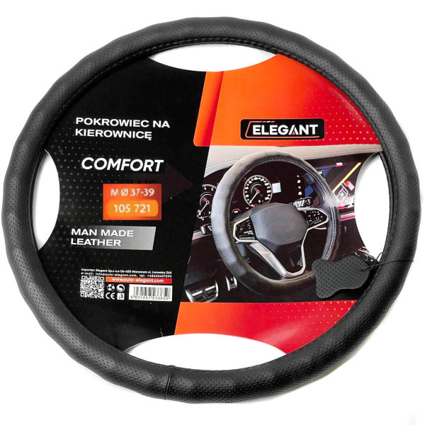 Чехол руля Elegant M 37-39 см Перфорация 1 шов Экокожа Черный (EL105 721)