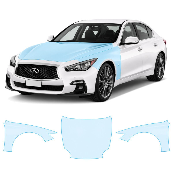 Антигравийная защитная бронепленка по лекалам для Infiniti Q50 V37 facelift 2018-2023 - капот и передние крылья