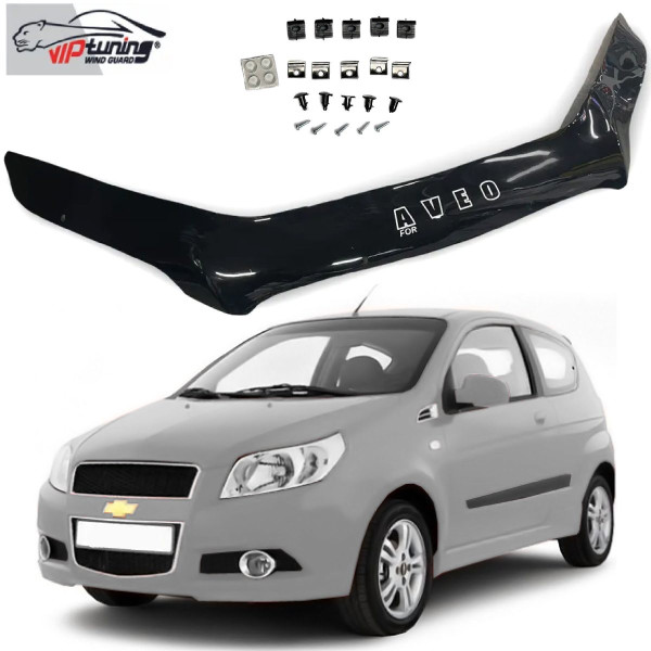 Дефлектор капоту мухобійка Chevrolet Aveo 2008-2012 Хетчбек Євро Кріплення (Vip Tuning)
