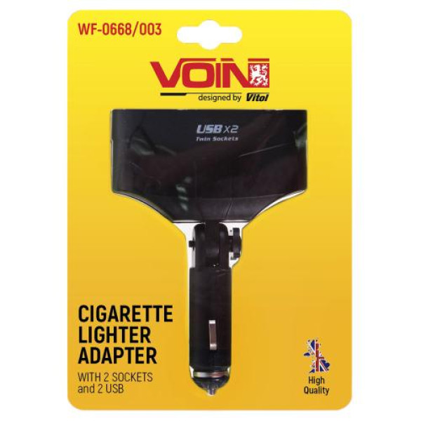 Автомобильный разветвитель прикуривателя VOIN 2 выхода 2USB 2400mA 12/24V Угловой (WF-0668/003)