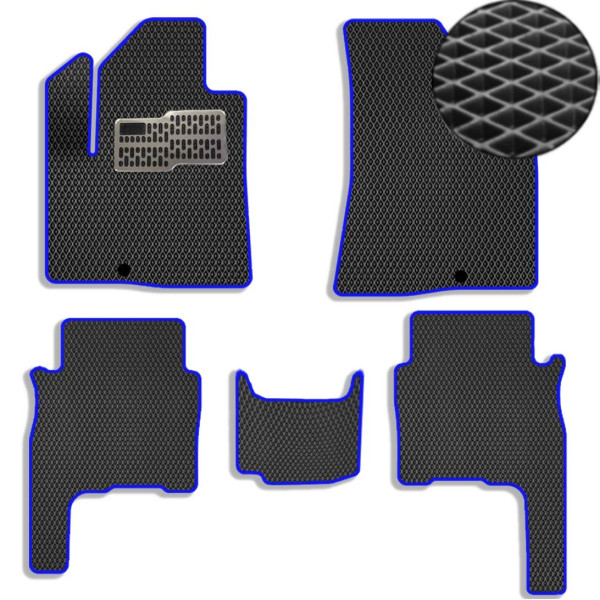 Килимки в салон EVA для Hyundai Santa Fe 2006-2010 (Доресталінг) з підп'ятником Чорно-Синій кант 5 шт