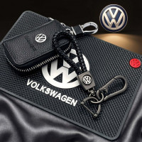 Подарунковий набір №55 для Volkswagen / Килимок Торпеди / Брелок плетеный з карабіном / Чохол тиснений шкіра