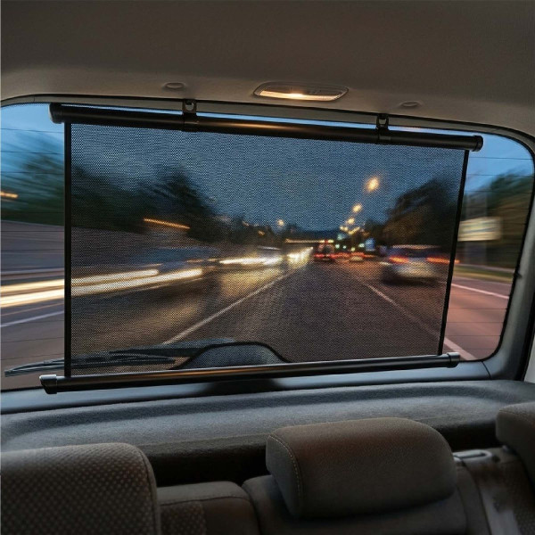 Шторка солнцезащитная ролет на заднее стекло Carlife 90 x 57 cм (Сетка Черная с двух сторон)