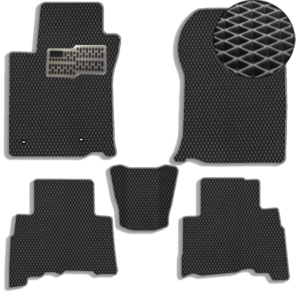 Килимки в салон EVA для Toyota Prado 150 2010-2021 (Металевий підп'ятник) Чорні-Сірій кант 5 шт