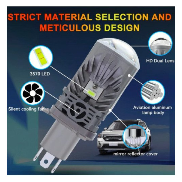LED лампи автомобільні H4 12V 80/100w 9000/11000Lm 6000K 3570 Chips (Лінзовані D35 мм З Оманкою Canbus) M01J