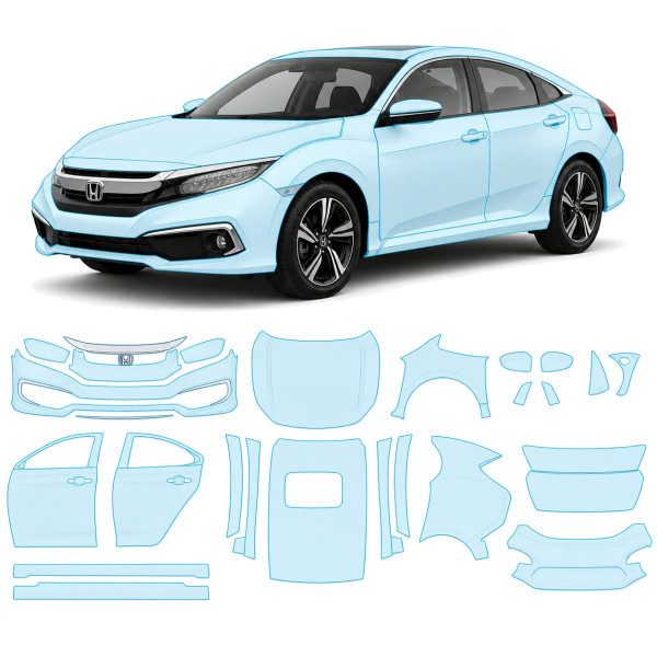 Антигравийная защитная бронепленка по лекалам для Honda Civic X facelift 2019-2021 - полный кузов