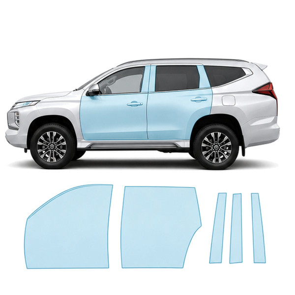 Антигравійна захисна бронеплівка за лекалами для Mitsubishi Pajero Sport III facelift 2019- зони дверей і стійки вікон