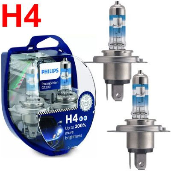 Автолампа галогенна Philips Racing Vision +200% H4 12V 60/55W 3600K 2 шт (12342RGTS2)