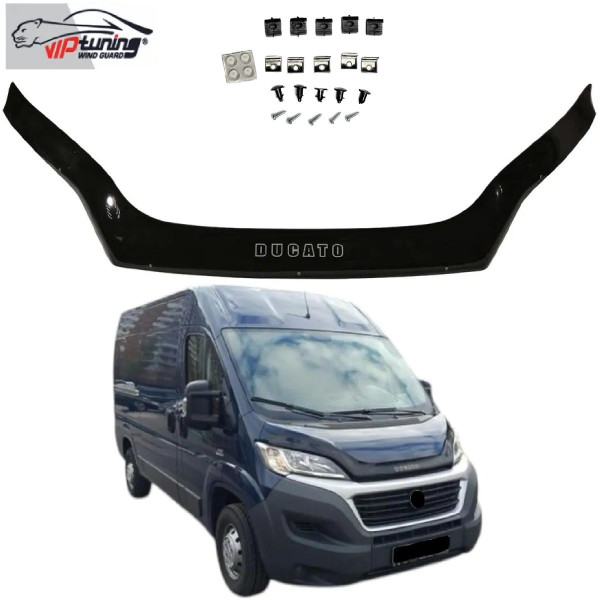 Дефлектор капота мухобойка Fiat Ducato с 2014- с заходом на фары Евро Крепление (Vip Tuning)