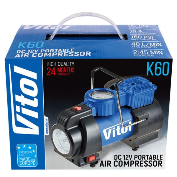 Компрессор автомобильный Vitol 150psi 15Amp 40л Провод 3 м Шланг 1 м R13-16 Фонарь (K-60)