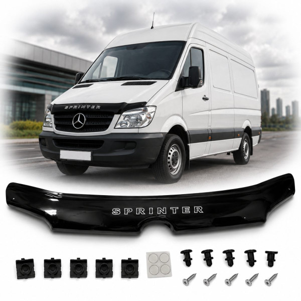 Дефлектор капоту мухобійка для Mercedes-Benz Sprinter 2002-2006 Евро Крепление (Vip Tuning) MRD04