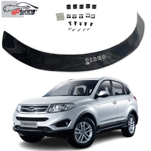 Дефлектор капоту мухобійка для Chery Tiggo 5 2014-2020 Євро Кріплення (Vip Tuning) CR11