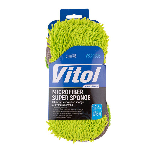 Губка для мойки авто микрофибра Vitol 200 x 120 x 6 мм (VSC-1395)