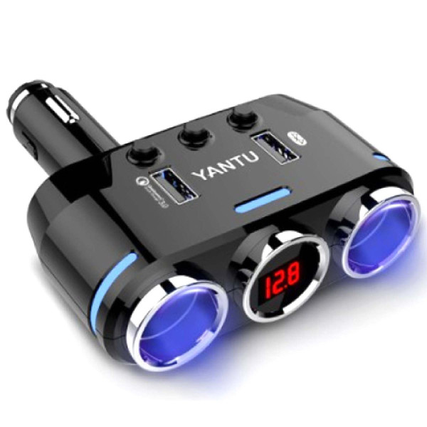 Автомобильный разветвитель прикуривателя YANTU 3 в 1 USB 12/24 вольт Type C