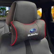 Подушка на підголівник з логотипом Subaru Екошкіра 3D Кольоровий лого Чорна-Червоний кант 1 шт