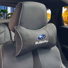Подушка на підголівник з логотипом Subaru Екошкіра 3D Кольоровий лого Чорна-Сірий кант 1 шт