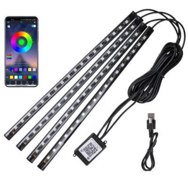 LED Підсвічування Салону ніонове 12V 22x4см RGB5050 (APP Bluetooth USB) 4 шт