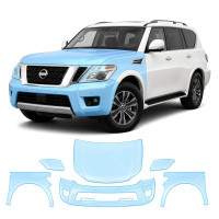 Антигравийная защитная бронепленка по лекалам для Nissan Armada II 2017-2020 - передняя часть авто (капот бампер фары крылья)