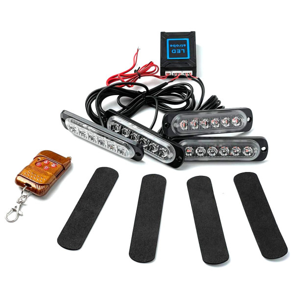 Страбоскоп LED Світлодіодний 12-24V 12 Режимів Червоно-Синій 4 шт (BS-1-4-6LED R+B)