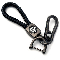 Кожаный плетеный брелок Volkswagen для авто ключей с карабином