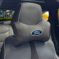 Подушка на підголівник з логотипом Ford Екошкіра 3D Кольоровий лого Чорна-Коричневий кант 1 шт