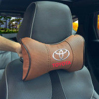 Подушка на підголівник з логотипом Toyota Екошкіра 3D Кольоровий лого Коричневий-Коричневий кант 1 шт