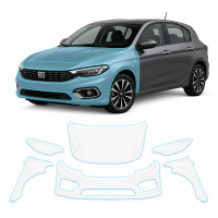 Антигравийная защитная бронепленка по лекалам для Fiat Tipo II facelift 2021-2024 - передняя часть авто (капот бампер фары крылья)
