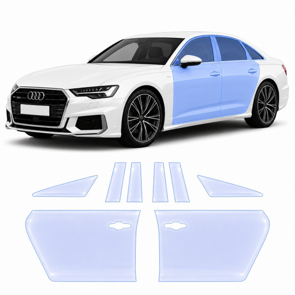 Антигравійна захисна бронеплівка за лекалами для Audi A6 C8 2018-2022 - зони дверей і стійки вікон