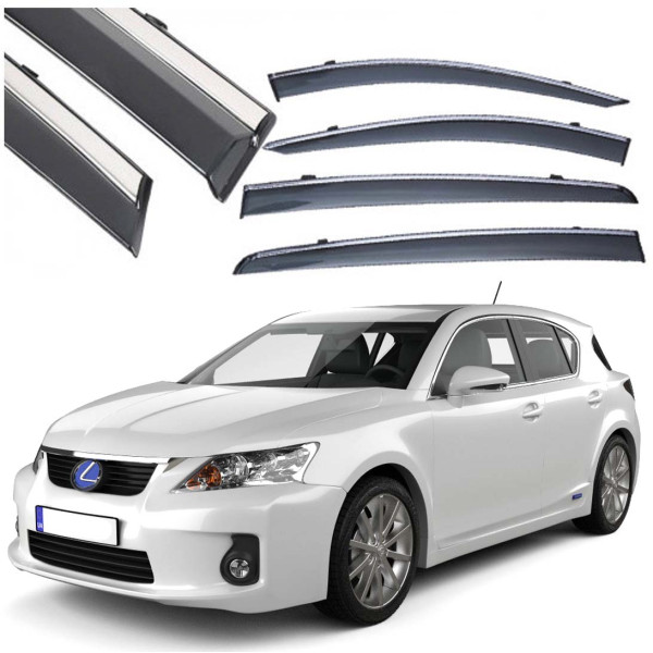 Дефлектори вікон вітровики Benke для Lexus CT200H 2011-2020 Молдинг Нержавіюча сталь 3D (BLXCT1123-W/S)