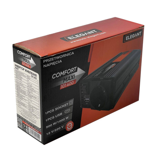 Перетворювач напруги Elegant 12V - 220V 500W-1000W З Розеткою 1 USB Клеми (EL 101 400)