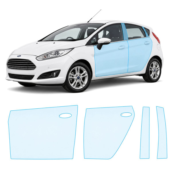 Антигравійна захисна бронеплівка за лекалами для Ford Fiesta VI facelift 2013-2017 - зони дверей і стійки вікон