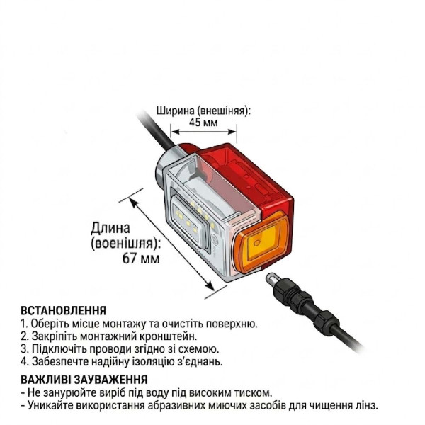 Вставка LED в Габаритні вогні Ріжки CERAY 12/24V Триколірна 67 x 45 мм 1 шт (Л 005)