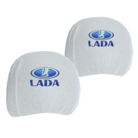 Чехлы для подголовников Универсальные Lada Белые Цветной логотип 2 шт