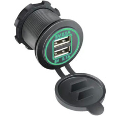 Гніздо під штекер прикурювача врізне з кришкою 2 USB DC 12-24V 5V 2,1-1A подсветка Green (SF-50-2)