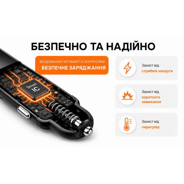 Автомобильное зарядное устройство VOIN 30W, 1USB QC3.0 18W + 1PD 30W, 12/24V (C-36212)