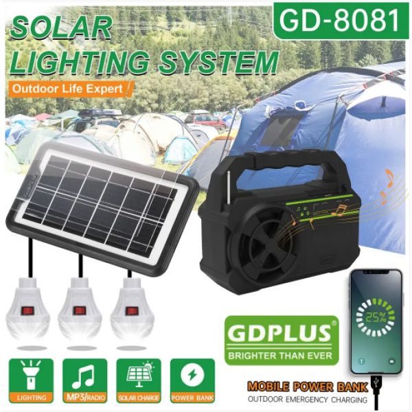 Портативная Солнечная Станция GDPlus GD-8081 (13800mAh) FM-Радіо Bluetooth
