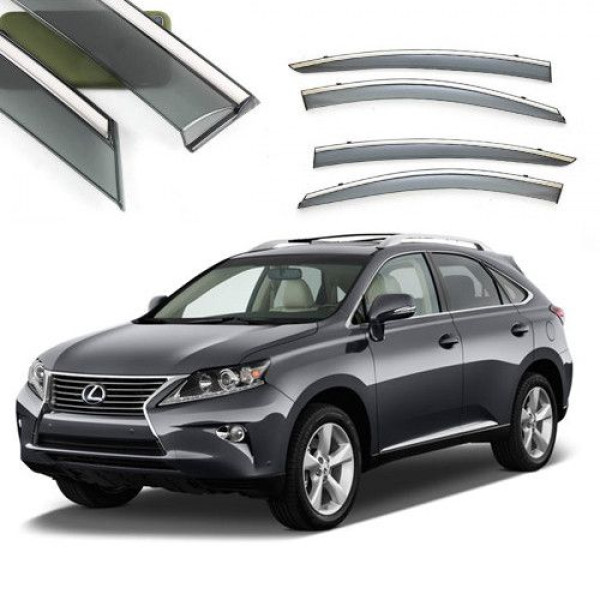 Дефлектори вікон вітровики Benke для Lexus RX 350 - RX 270 2010-2015- Хром Молдинг Із Нержавіючої Сталі 3D